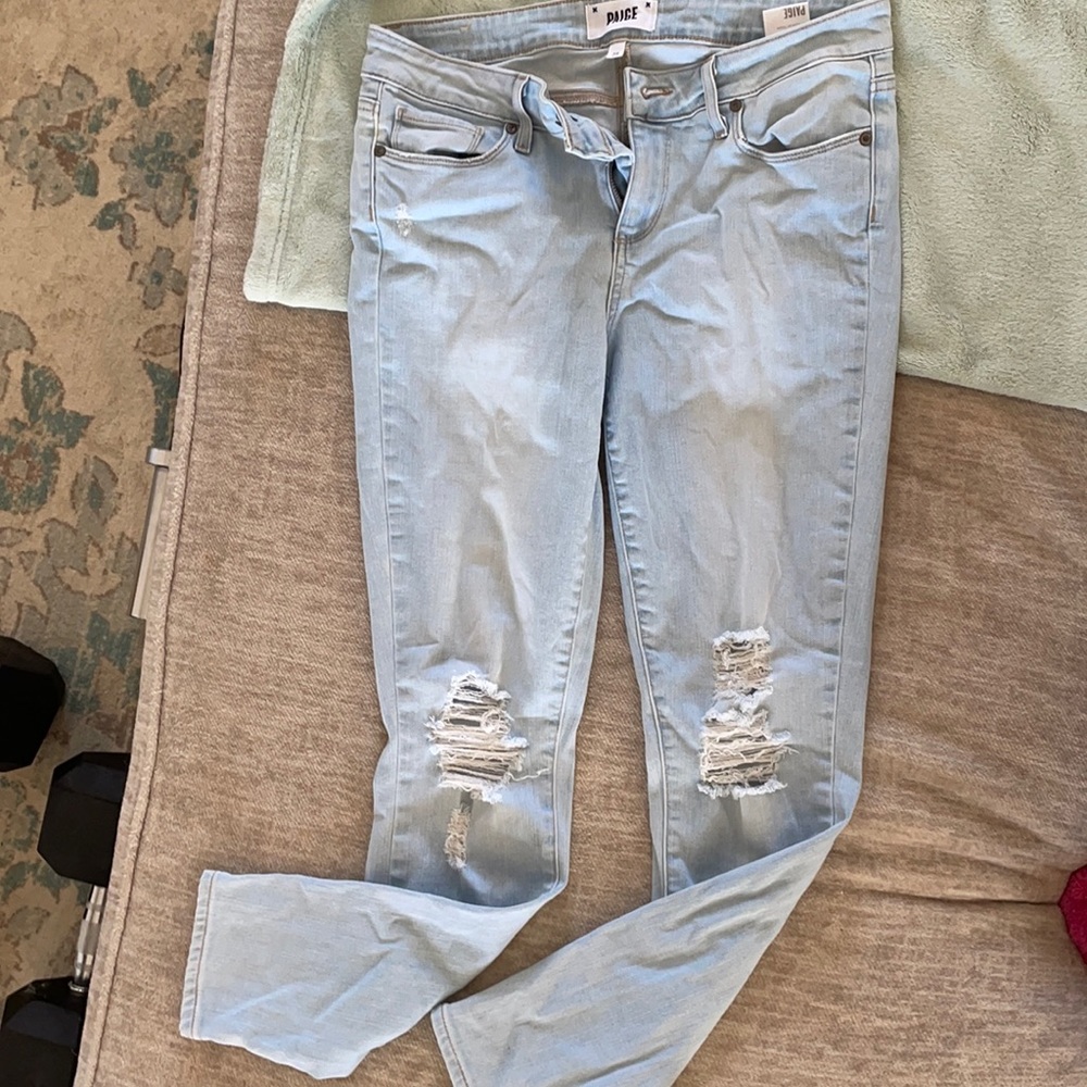PAIGE Denim light wash distressed skinny jeans size 29